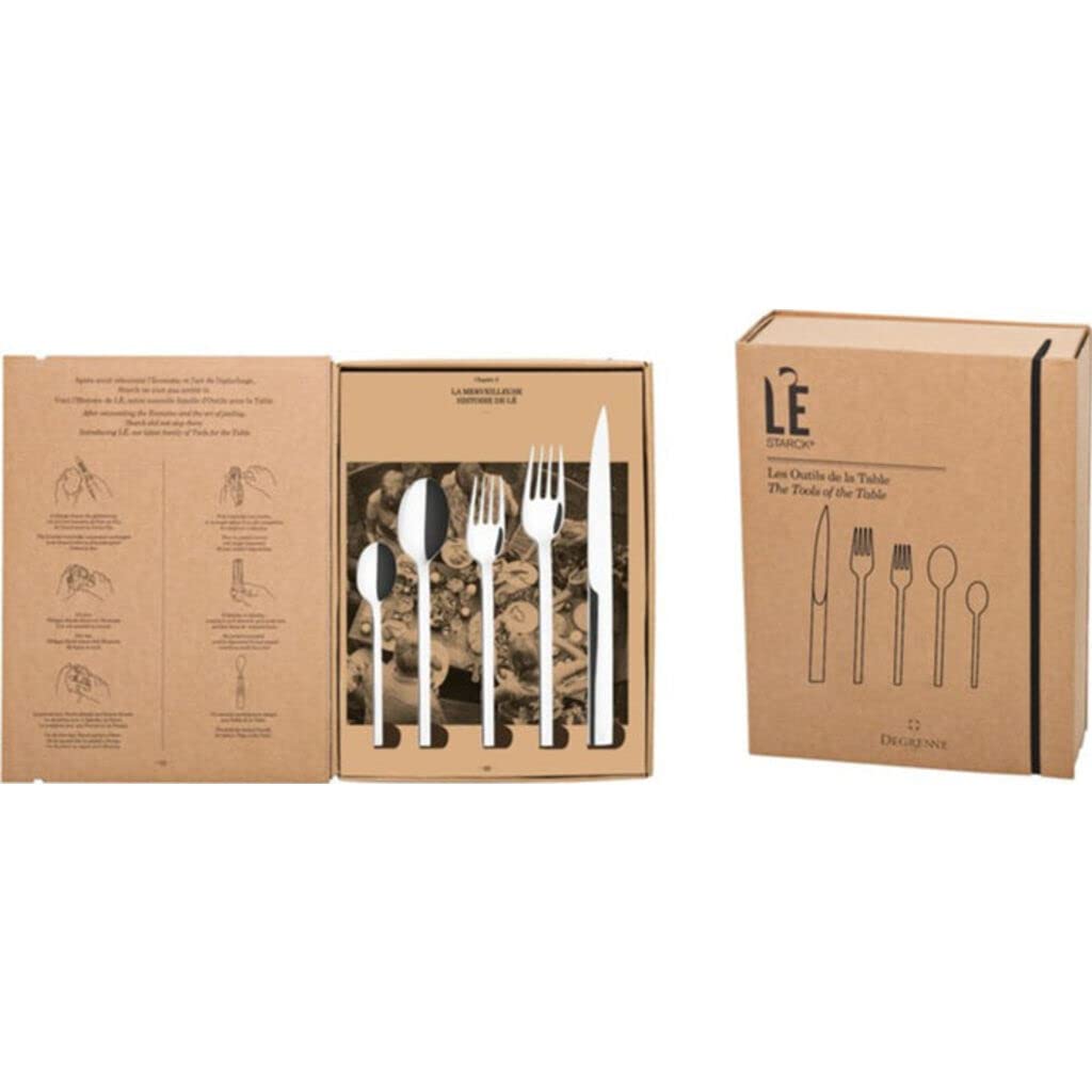 Degrenne L’E Starck French Cutlery Set - 30 Piece Luxury Silverware Set for 6, Includes Forks, Spoons & Knives, Stainless Steel Flatware, Made in France, Dishwasher Safe