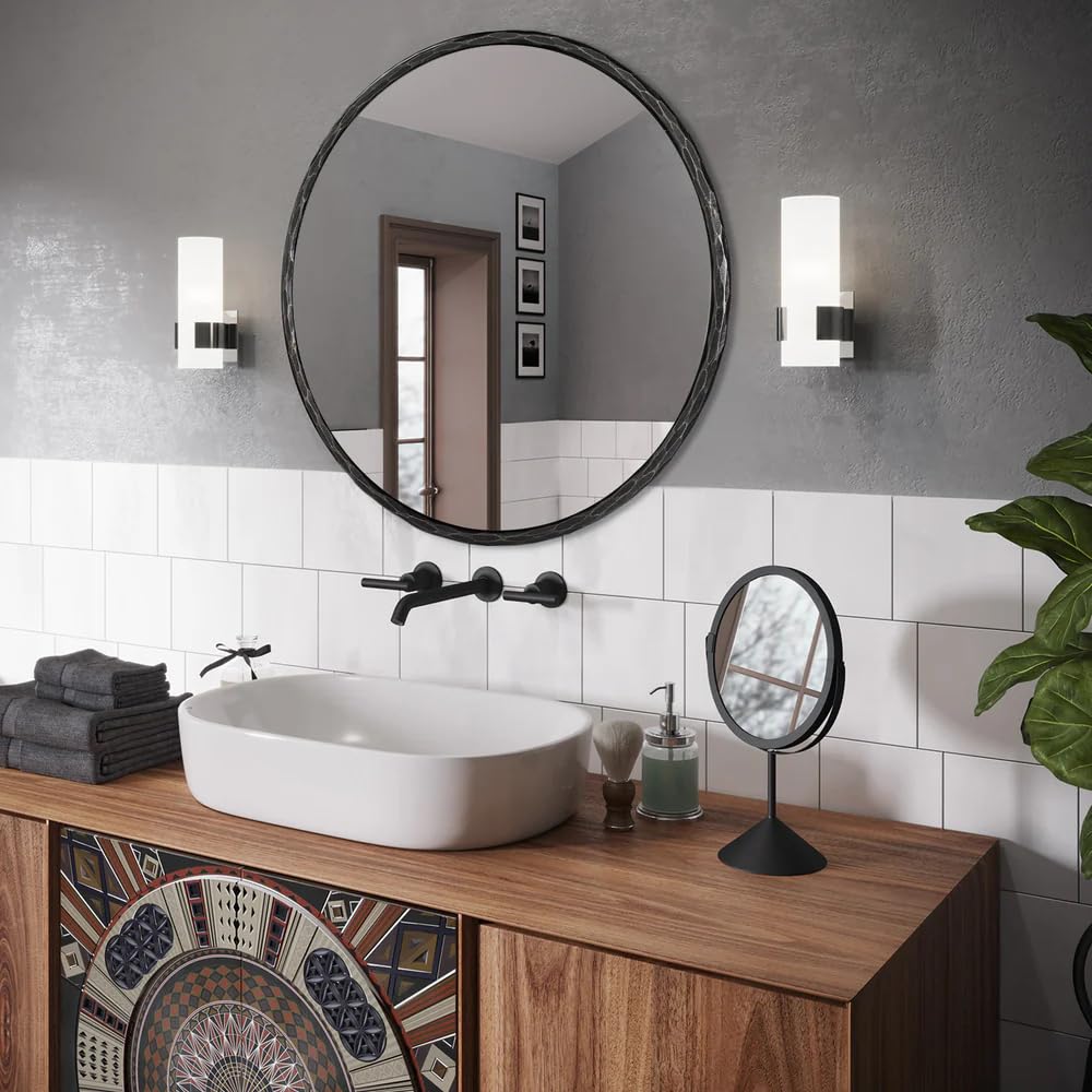 ANDY STAR Hand-Forged Round Mirror for Wall, 36 Inch Black Solid Steel Metal Frame Circle Mirror, Antique Hammered Rounded Bathroom Mirror for Living Room, Bedroom, Entryway, Vanity