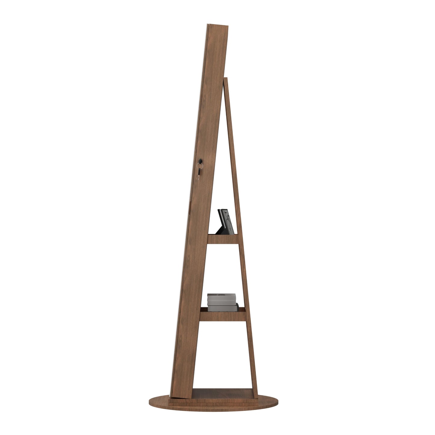 KEIKI 360°Swivel Jewelry Armoire with Full Length Mirror, 62.3" Rotating Standing Jewelry Armoire Organizer, Lockable Storage Cabinet, Interior Lighted Mirror, Walnut