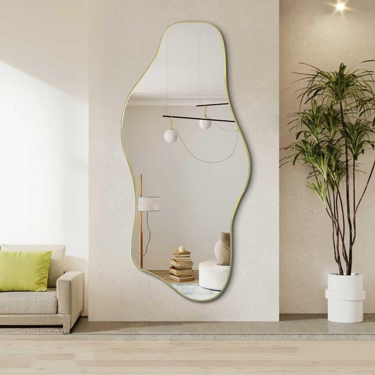 DAOYIJIAJU Irregular Mirror Full Length, 67"x31" Large Asymmetrical Tempered Glass Mirror, Gold Organic Frameless Wall Mirrors for Living Room Bedroom Hallway Entryway, Horizontal or Vertical Hanging