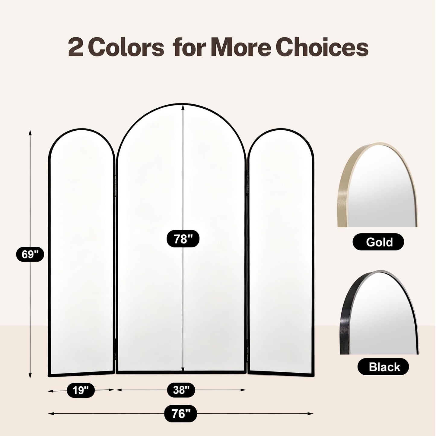 LXWZHK 3-Way Full Length Trifold Mirror, 78"x76" Oversized Large Standing Mirror with Aluminum Alloy Thin Frame, for Wedding Dress/Clothing Shop/Closet, Black