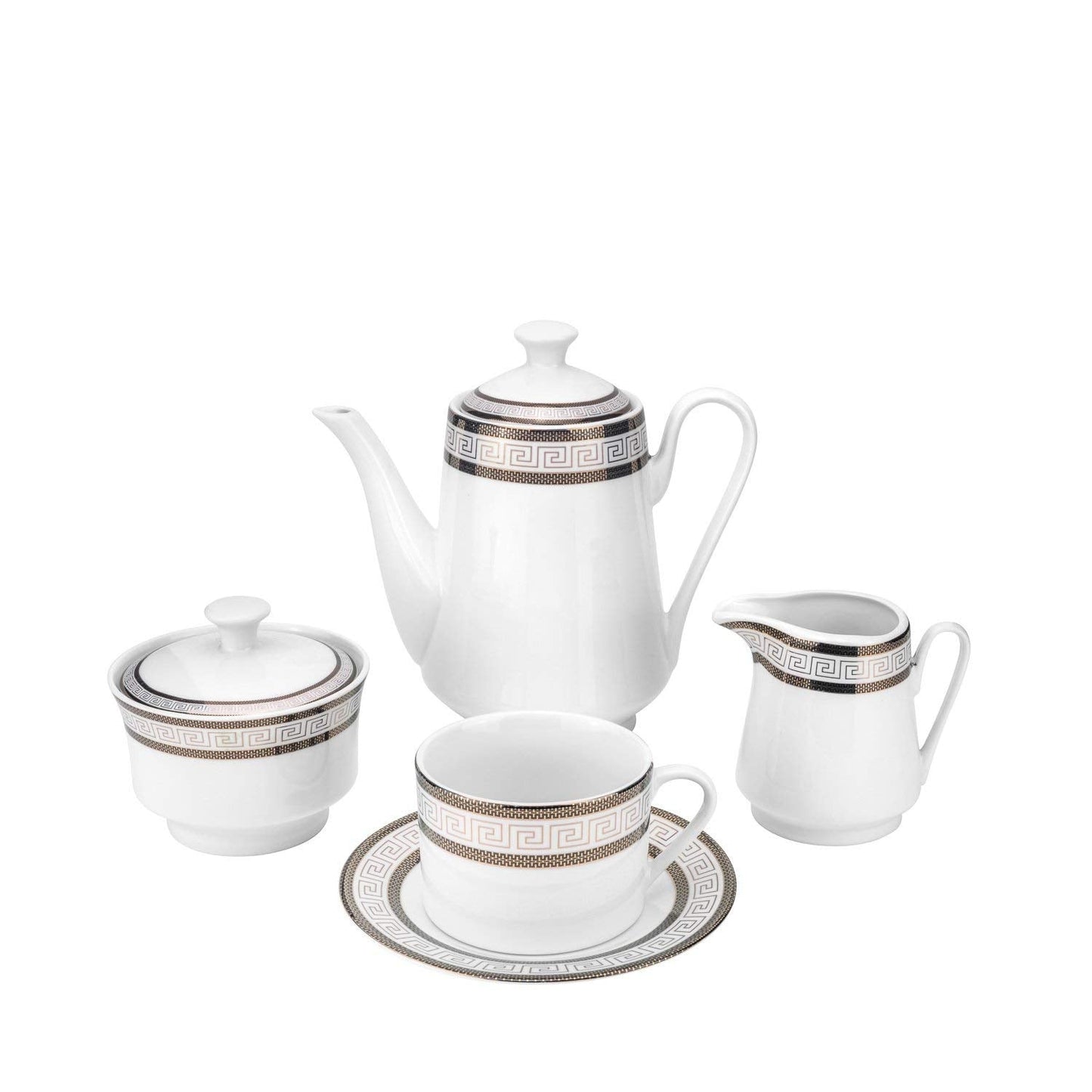 Euro Porcelain 57-pc Banquet Dinnerware Set, Luxury Tableware Dining Service for 8 (Greek Key Dark)