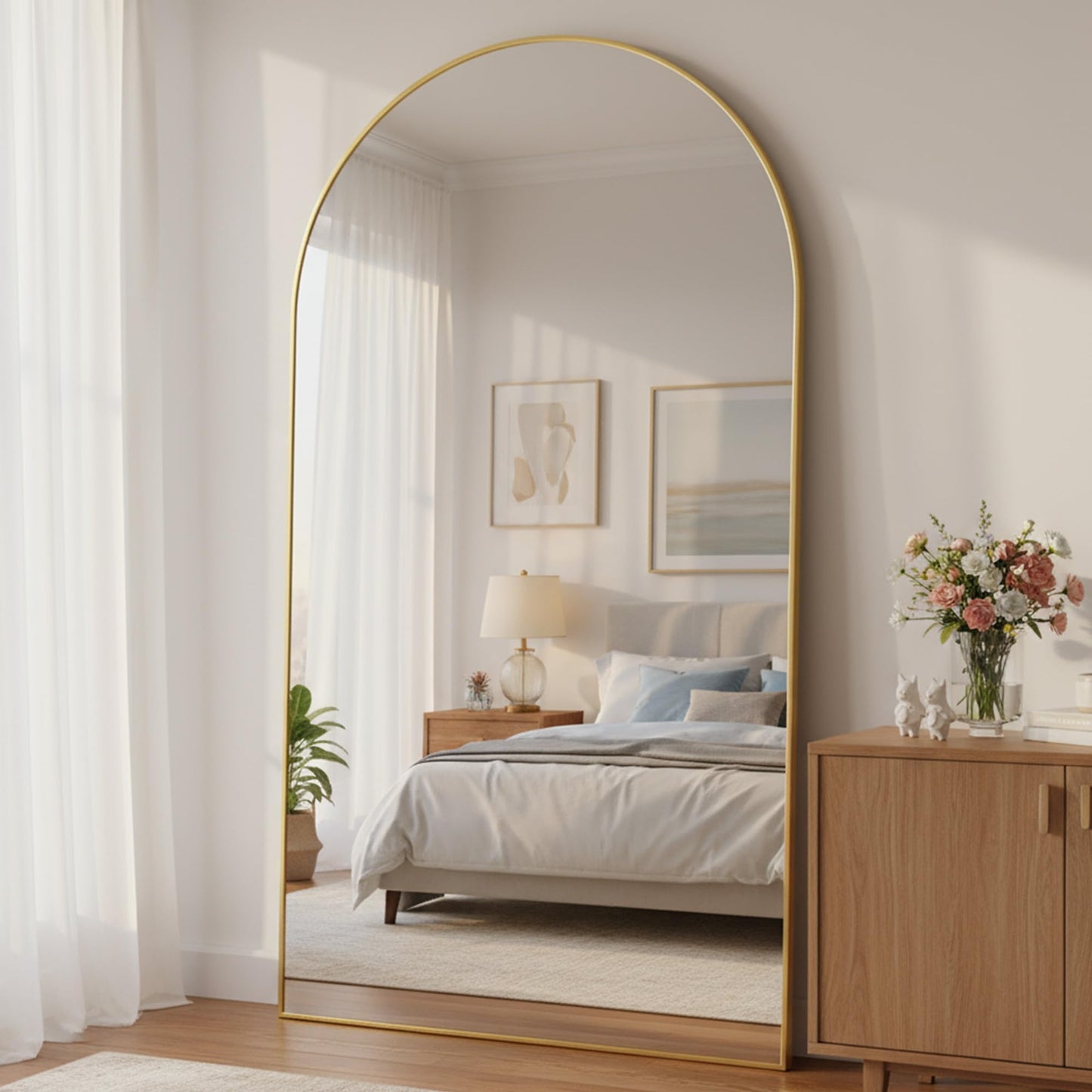 LadyNow Full Length Mirror, 86"x46" Arched Floor Mirror Freestanding, Floor Standing Full Body Mirror with Stand for Bedroom, Hanging Mounted for Living Room Cloakroom, Gold