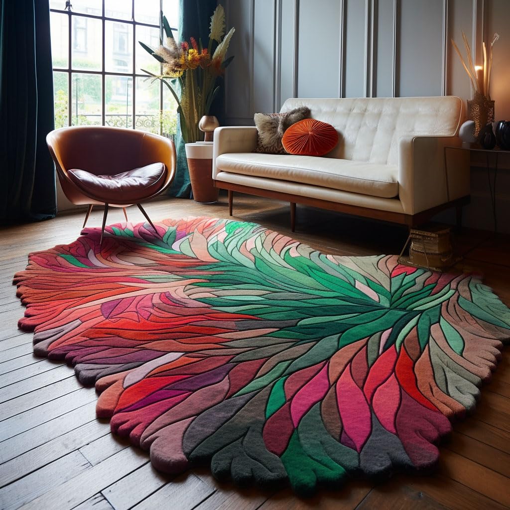 Restoration and Renovation Handmade Irregular Shape Wool Area Rug | Unique Contemporary Botanical Design, Thick & Soft Carpet | Perfect for Living Room, Bedroom Decor (Multi A, 6' x 8')