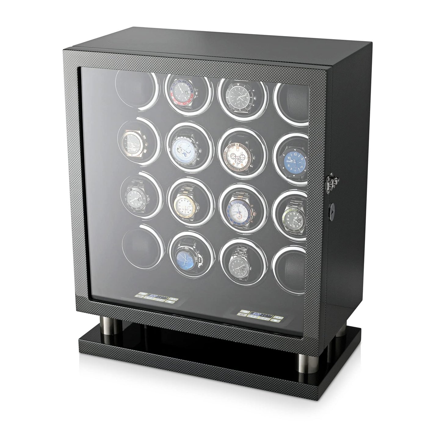 16 Watch Winder for Automatic Watches with LED Light and Coordinated Rotor Stop (Carbon)