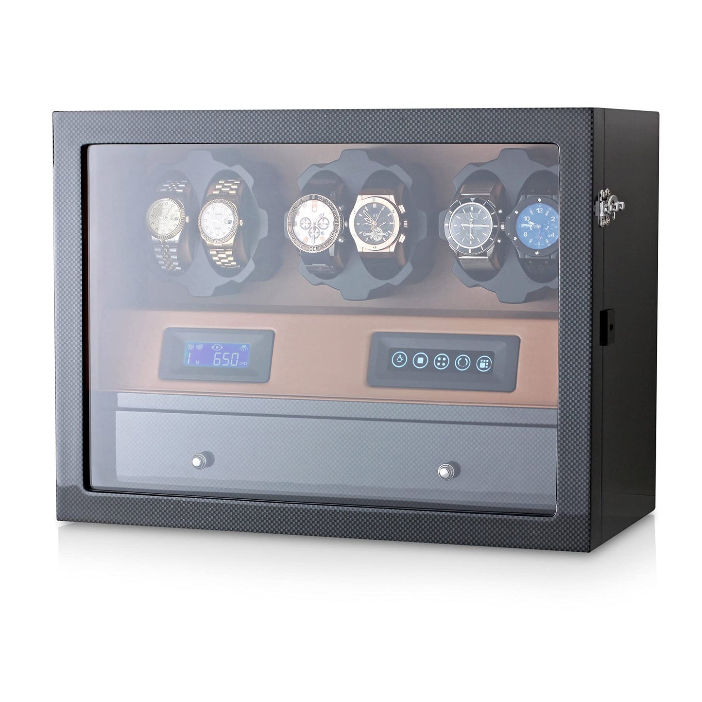 Automatic Watch Winder with 6 Storage Slots, LED Light and Automatic Motor-Stop Option