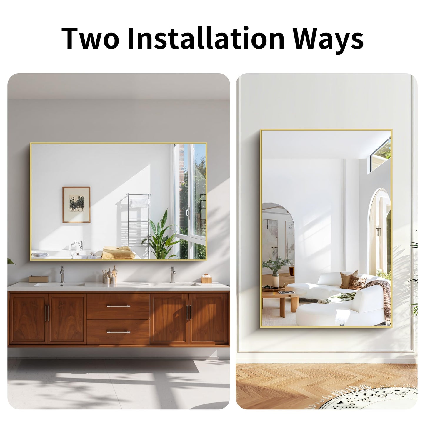 KOCUUY Large Gold Bathroom Mirror, 60x40 Inch Rectangular Mirror for Bathroom Sink, Oversized Wall Mirror with Metal Gold Frame for Living Room, Farmhouse, Entryway, Hang Horizontal/Vertical