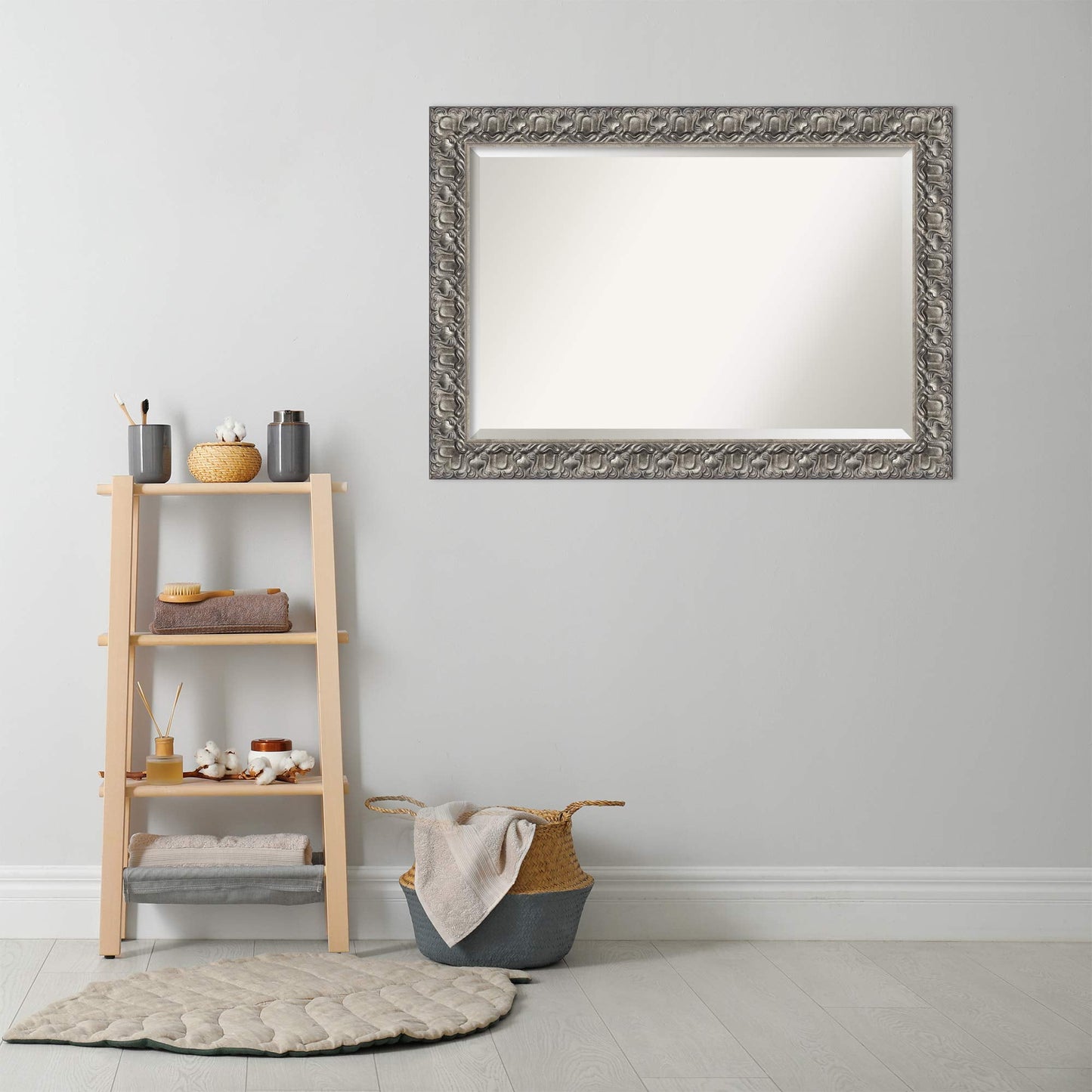 Amanti Art Silver Bathroom Mirror for Over Sink, 30x42 Silver Luxor Rectangle Vanity Mirror, Large Traditional Wood Frame, Hangs Horizonally and Vertically, Bathroom Wall Decor, Beveled Edge