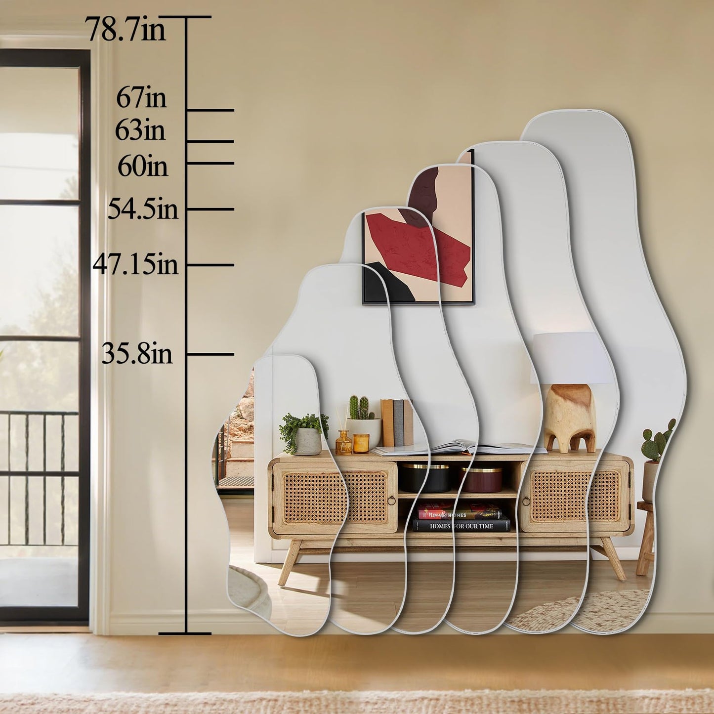 DAOYIJIAJU Large Irregular Mirror, 67"x31" Silver Asymmetrical Frameless Mirror Full Length, Organic Tempered Glass Mirrors for Living Room Bedroom Hallway Entryway, Horizontal or Vertical Hanging