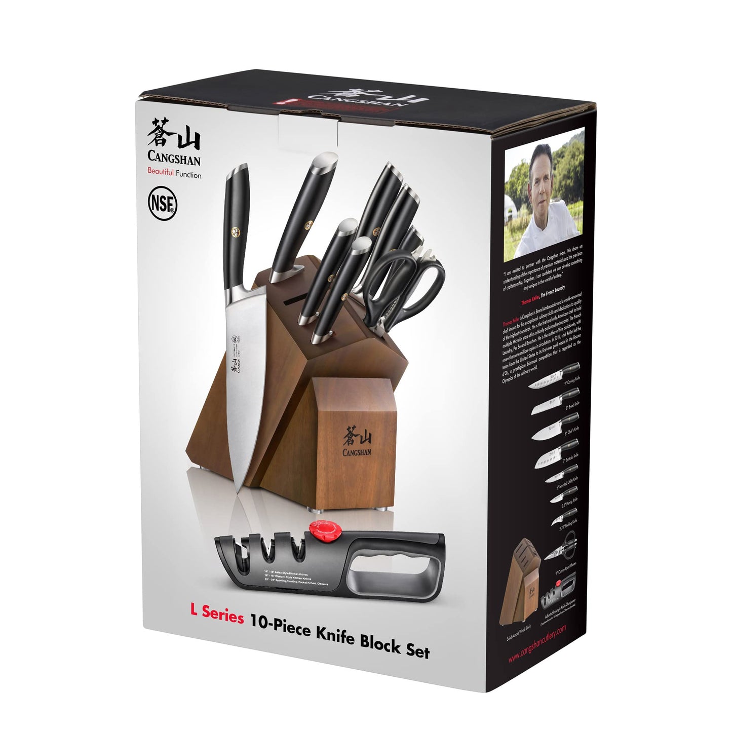 Cangshan L Series 10-Piece Knife Block Set, Forged German Steel, Black, 1027440