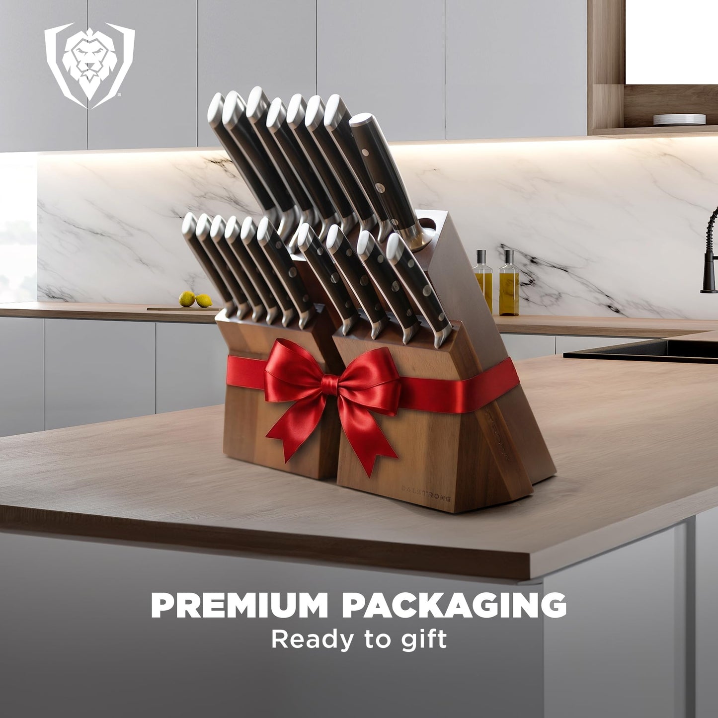 Dalstrong 18-Piece Gladiator Colossal Knife Block Set — German High-Carbon Steel, Full-Tang, Hand-Sharpened — For Home Chefs, Wedding Registries & Serious Kitchens — Acacia Wood Block, NSF Certified