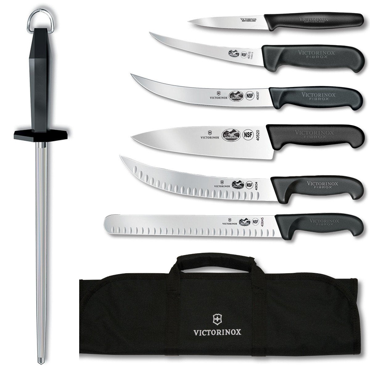 Victorinox - Swiss Army Cutlery Fibrox Pro Ultimate Competition BBQ Set, Knife Roll, 8-Piece, Black