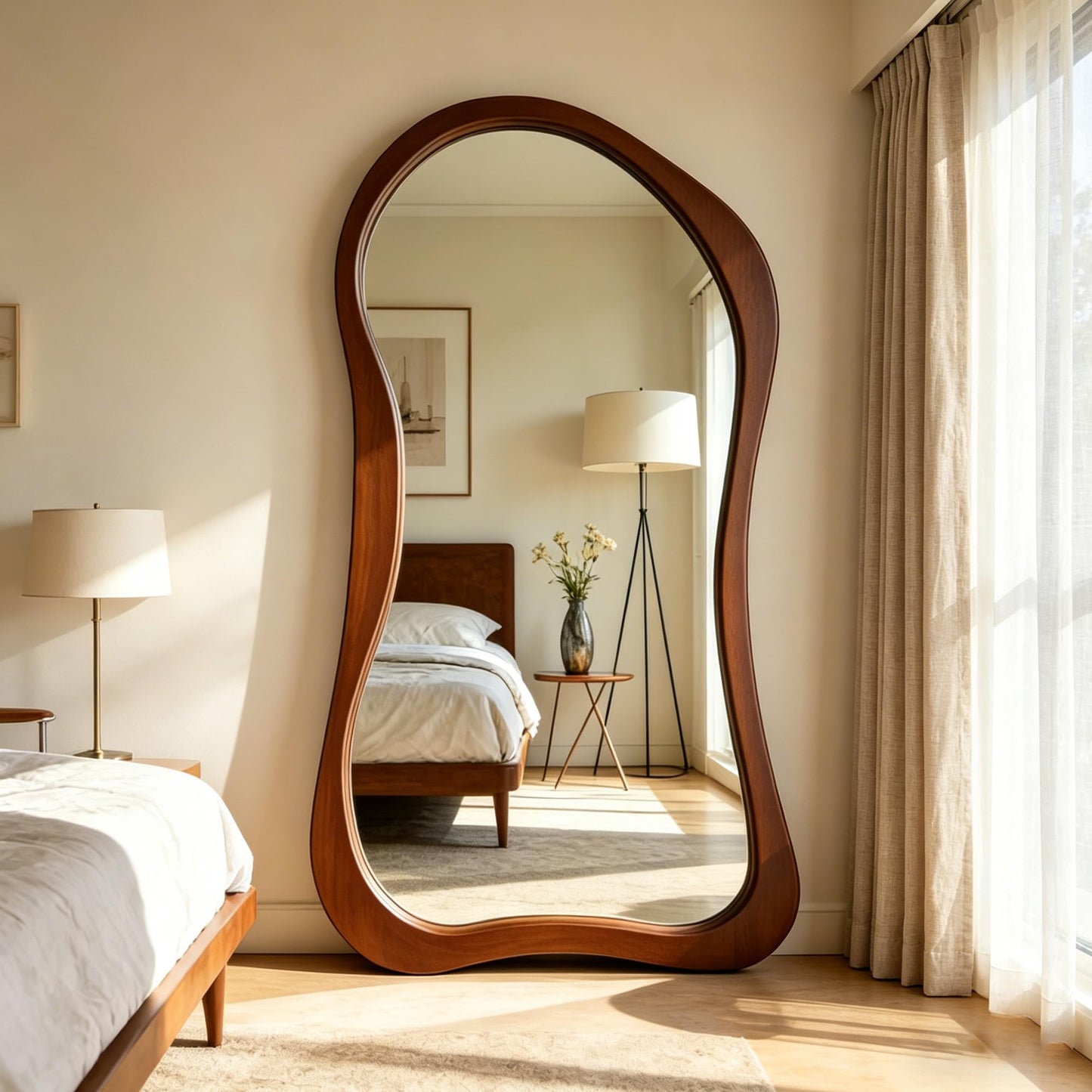DAOYIJIAJU Irregular Full Length Mirror, 71"x33.5" Premium Oversized Organic Floor Mirror with Solid Wood Frame, Asymmetrical Full Body Mirrors for Living Room Entryway Cloakroom, Leaning/Hanging