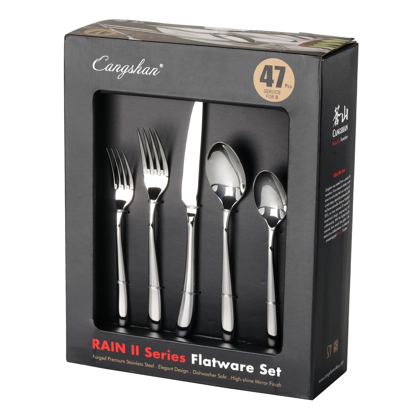 Cangshan RAIN II Flatware Set, Stainless Forged, Window Box, Metallic Finish (47-Piece)