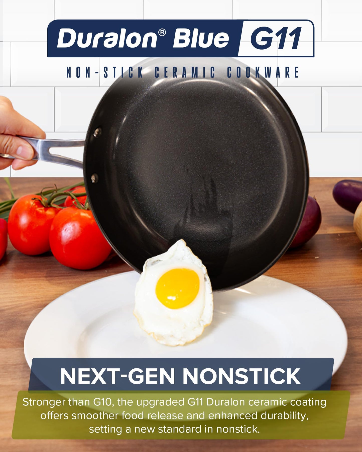 Nuwave Healthy G11-Pots and Pans Set Non Stick, 9H Near-Diamond Hardness Scratch-Resistant, Works on All Stovetops, PFAS Free, with Frying Pans, Saucepans & Glass Lids, Stay-Cool Handles, Deep Blue