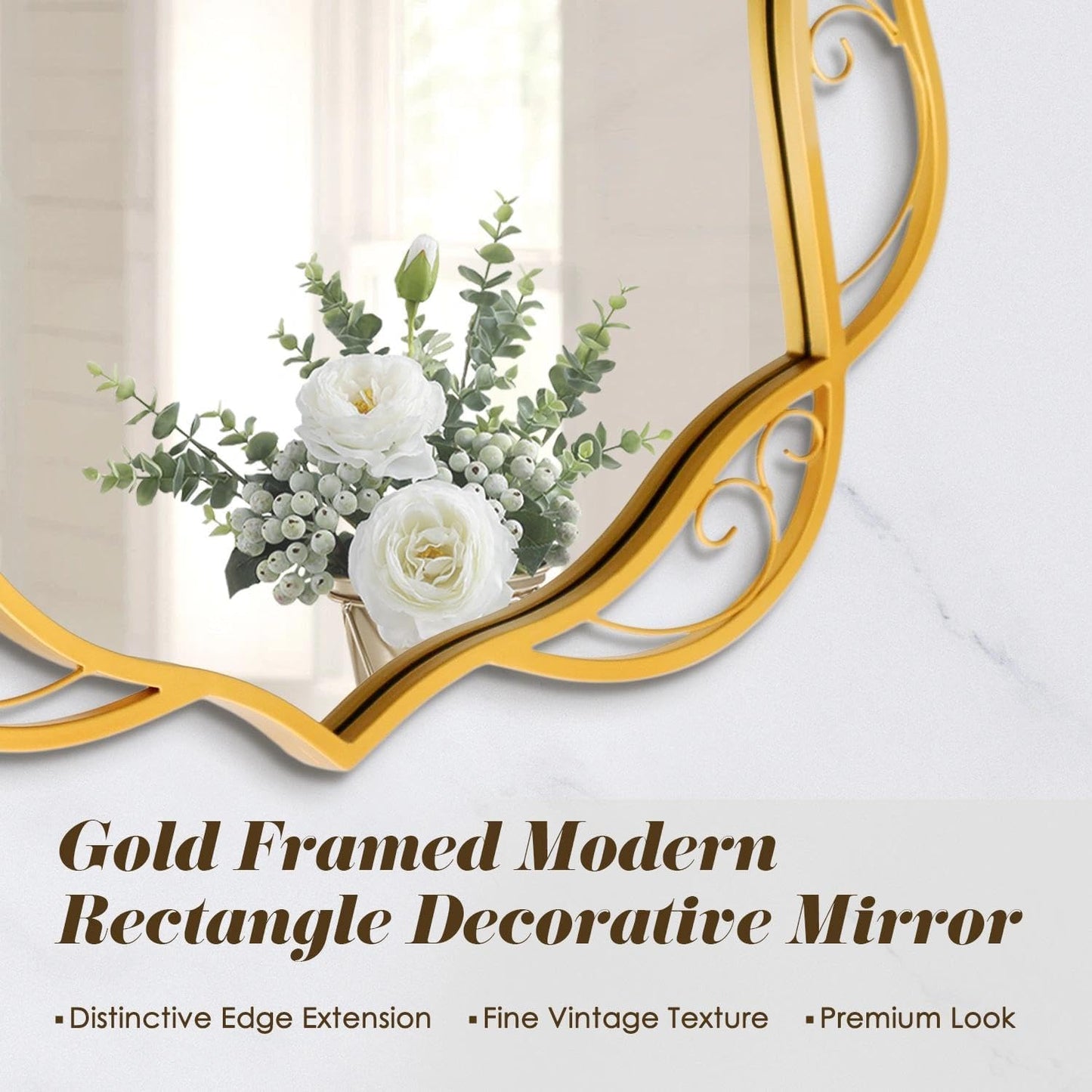 Besdomus Large Bathroom Gold Mirror: 30"x60" Scalloped Modern Long Full Length Vanity Wall Mirror - Farmhouse Decorative Vertical or Horizontal Hanging for Bathroom/Entryway/Fireplace/Bedroom