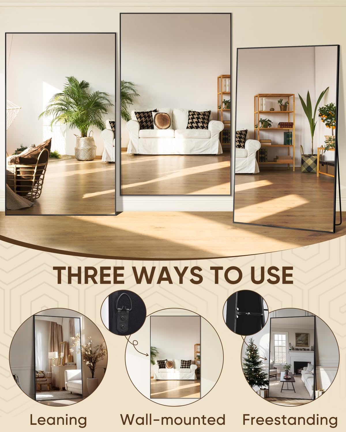 Antok Full Length Mirror, 82"x44" Floor Mirror, Floor Standing Freestanding Full Body Mirror with Stand for Bedroom, Hanging Mounted for Living Room Cloakroom, Black