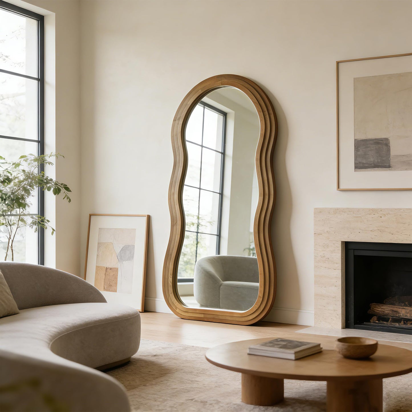 DAOYIJIAJU Wavy Full Length Mirror, 67"x31.5" Irregular Aesthetic Mirrors with Triple Layer Solid Wood Frame, Premium Organic Floor Mirror for Living Room Entryway Hallway Cloakroom, Leaning/Hanging