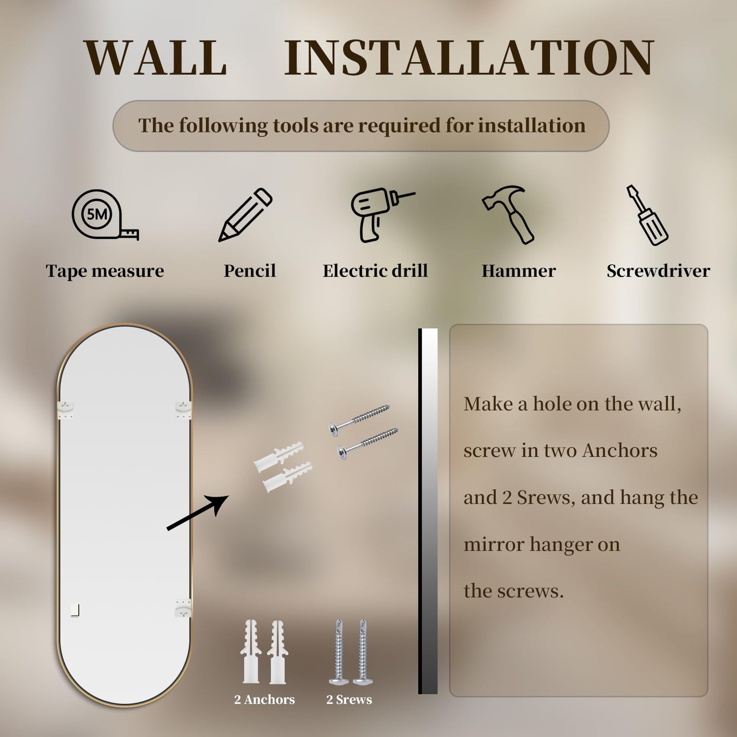 TheiaMo Oval Full Length Mirror, 71"×32" Wall-Mounted Floor Mirror with Metal Frame, Ultra-Clear Explosion-Proof Dressing Mirror, Simple and Classic Deco for Cloakroom/Bedroom/Living Room, Gold