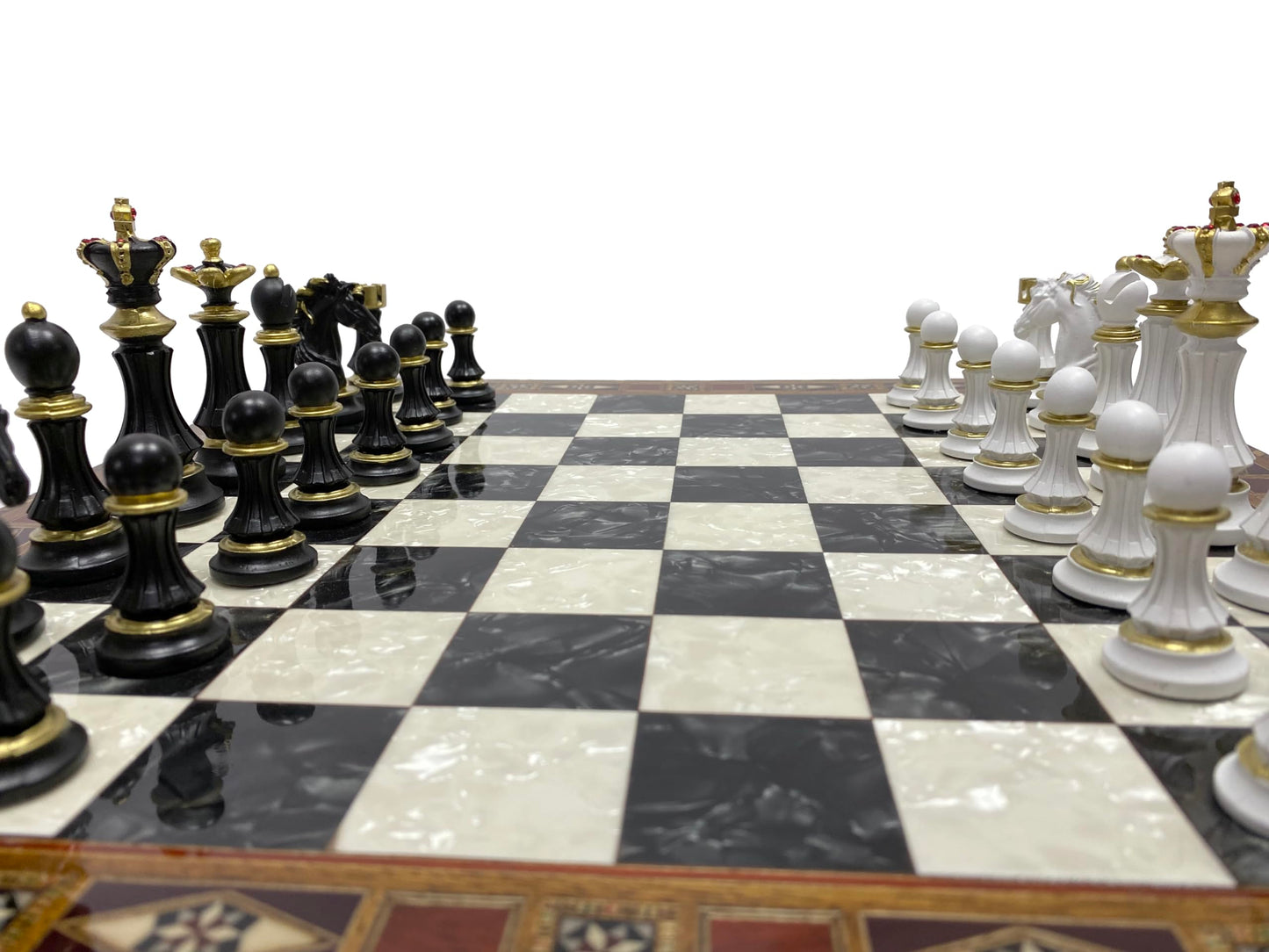 Antochia Crafts 16.5 Inches Large Chess Set - Wooden Chess Board with Mosaic Details and Legendary Hand Painted Luxury Chess Pieces (Black)