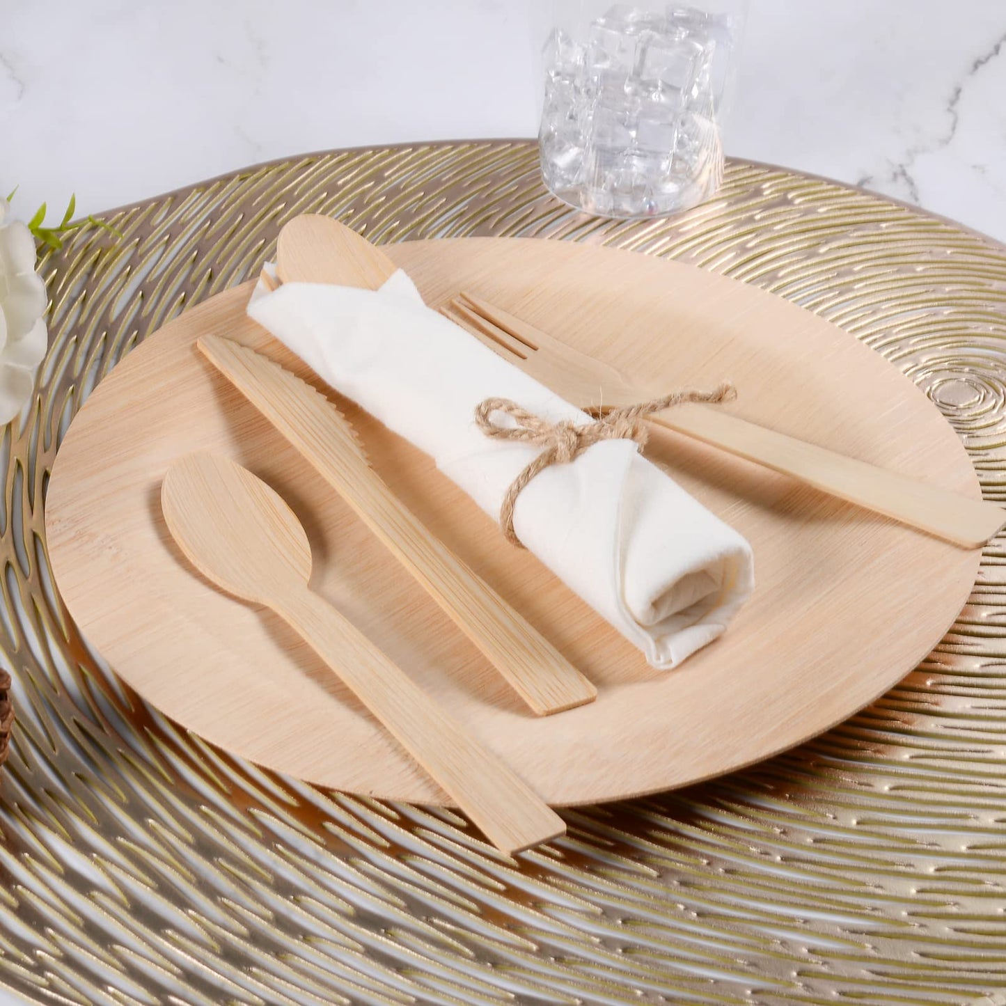 Pre Rolled Napkin and Bamboo Cutlery Set - 300Pack Bamboo Utensils/Compostable Cutlery(300 Forks, 300 Knives, 300 Spoons, 300 Napkins), Biodegradable Wrapped Cutlery for Party, Wedding, Events