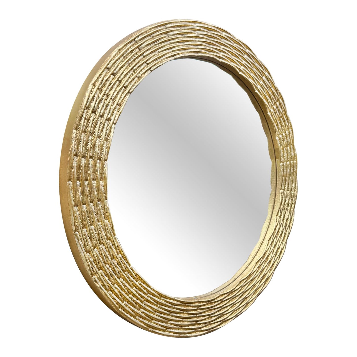 WAMIRRO Gold Round Wood Mirror, 36 Inch Hand Carved Solid Wood Frame Circle Mirror for Wall Mount, Farmhouse Boho Decor for Living Room, Bathroom, Bedroom, Hallway & Entryway