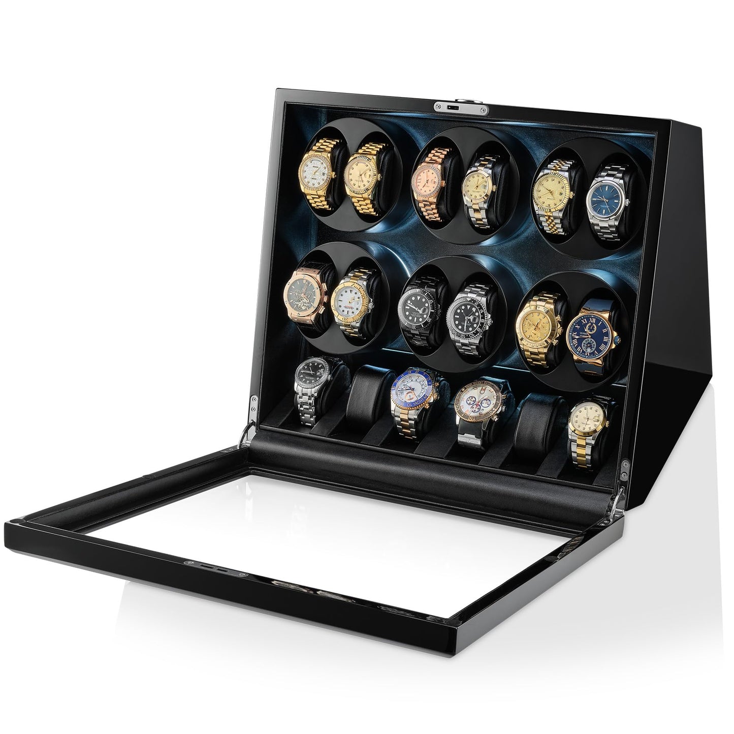 TIMECUBE 12 Watch Winder with 6 Storage Slots, LED Light and Automatic Motor-Stop