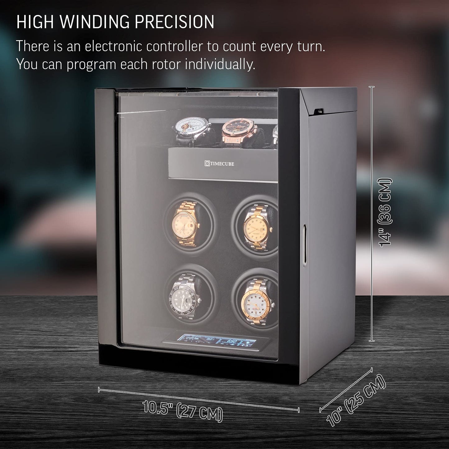 TIMECUBE Watch Winder for 4 Watches with 15 Winding Programs and 3 Watch Storage Slots (Black)