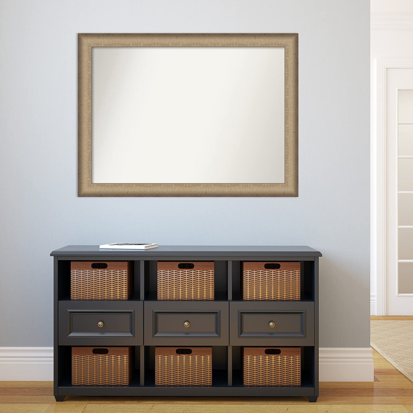 Amanti Art Bronze Wall Mirror 32x43 Elegant Brushed Bronze Rectangle Bathroom Mirror for Wall Decor Living Room, X-Large Casual Frame, Hangs Horizonally and Vertically, Bathroom Decor, Non-Beveled