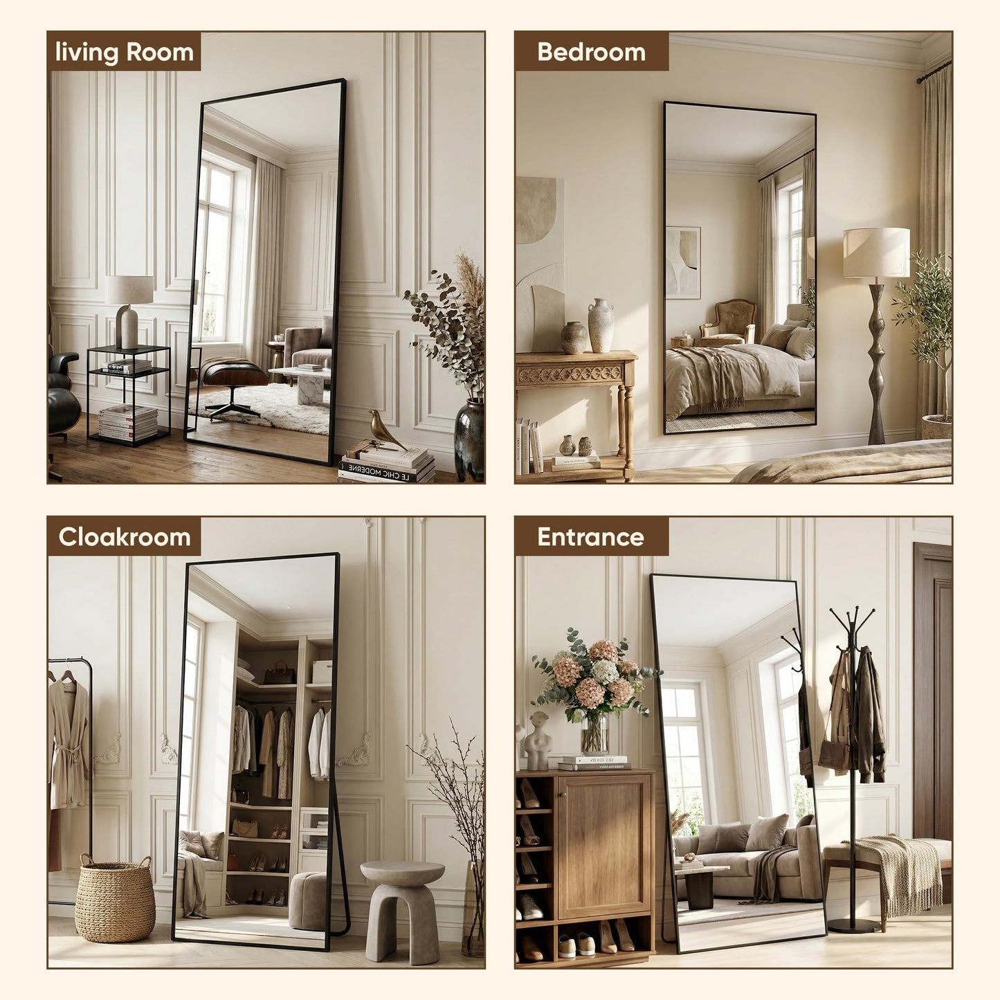 Antok 82''x44'' Full Length Mirror, Shatterproof HD Oversized Floor Mirror with Stand, Aluminum Alloy Frame Leaning Standing or Wall Mounted Mirror for Bedroom Living Room Entryway, Black