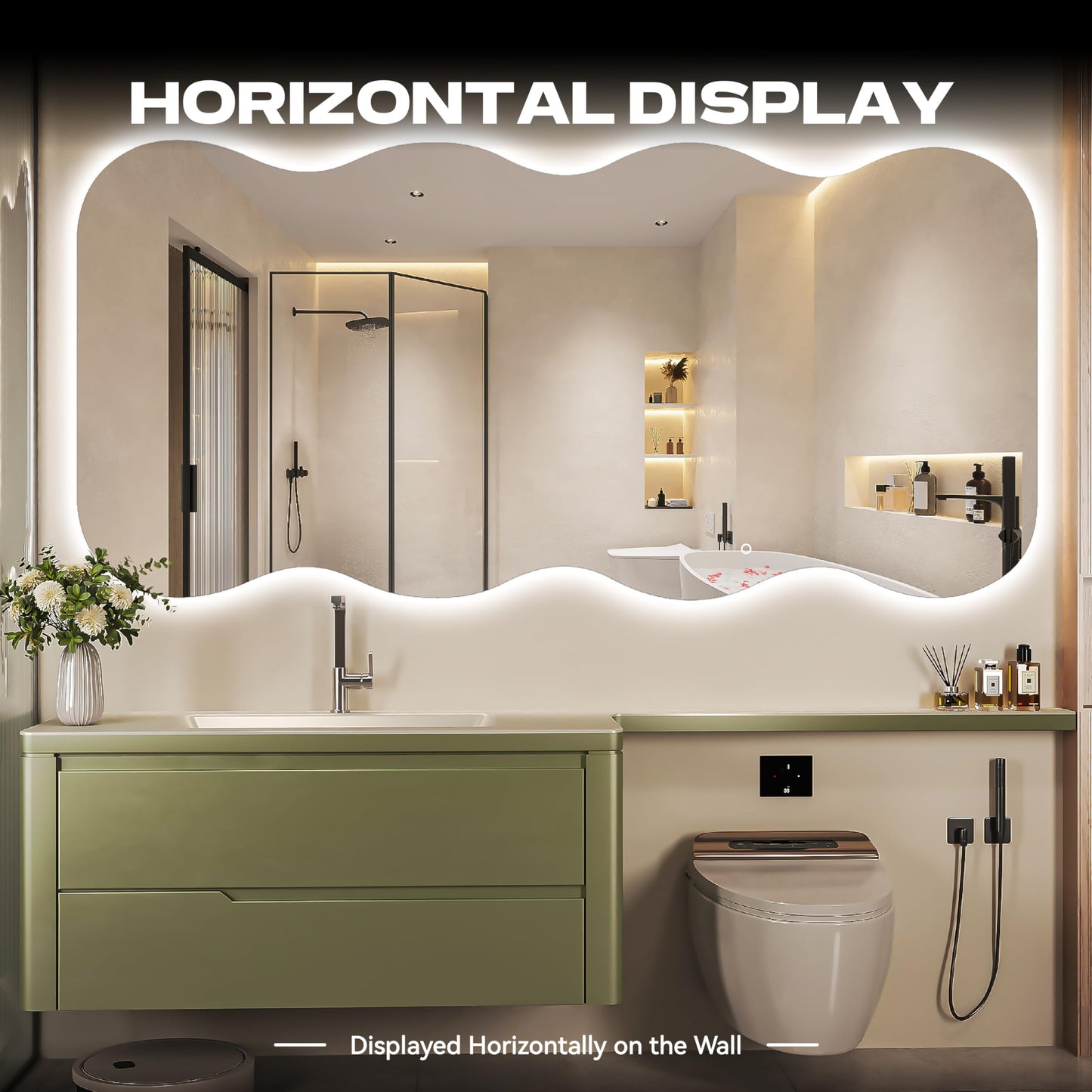 Hasipu Wavy Full Length Mirror with Lights - 79"×35" LED Wavy Floor Mirror, Frameless, Dimmable, Standing or Vertical/Horizontal Wall-Mounted Mirror for Bedroom, Living Room, Cloakroom