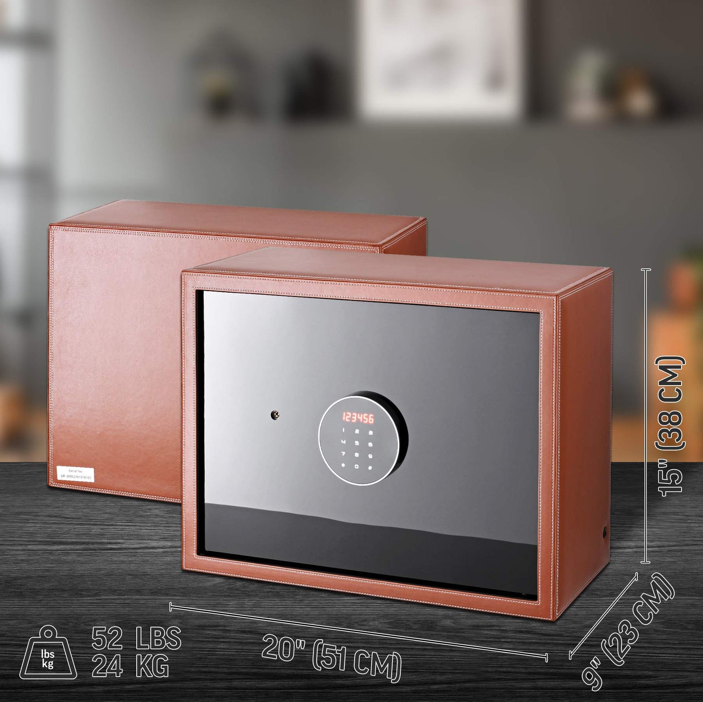 Watch Winder Security Safe for Automatic Watches with Digital Lock, Faux Leather Finish and Interior Backlight (12 watches, Brown)