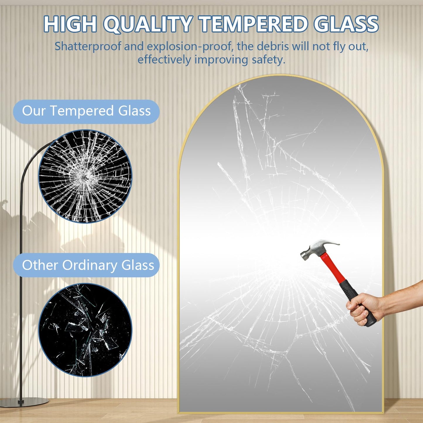 Oversized Floor Mirror Full Length 82"X44", Extra Large Arched Full Length Mirror with Stand, Tempered Glass Gold Standing Mirror for Bedroom Living Room Clothing Store Gym, Aluminum Alloy Frame