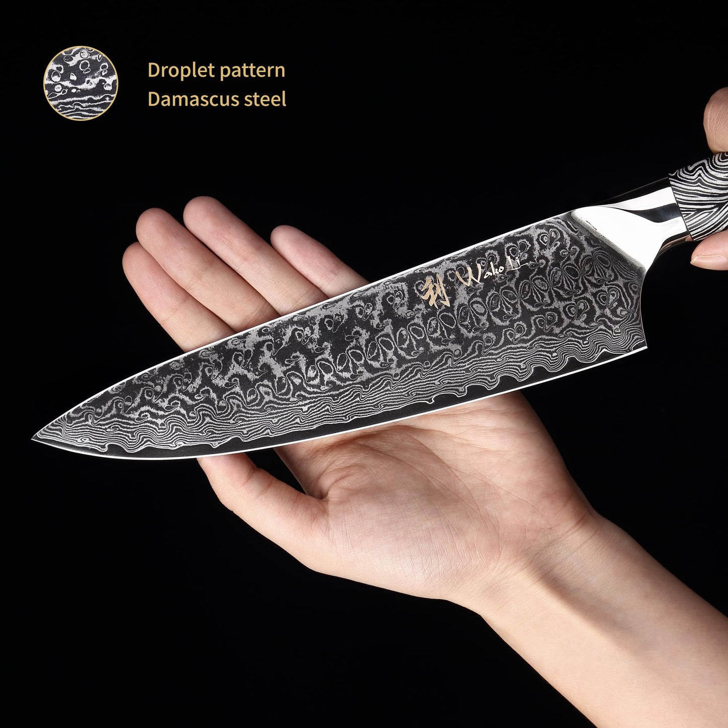 Wakoli Noir Blanc Damascus Knife Block Set – 5-Piece Professional Chef Knife Collection with Magnetic Block – Kitchen Knives made of 67-Layer Damascus Steel Blades & Ergonomic G10 Handles in Gift Box