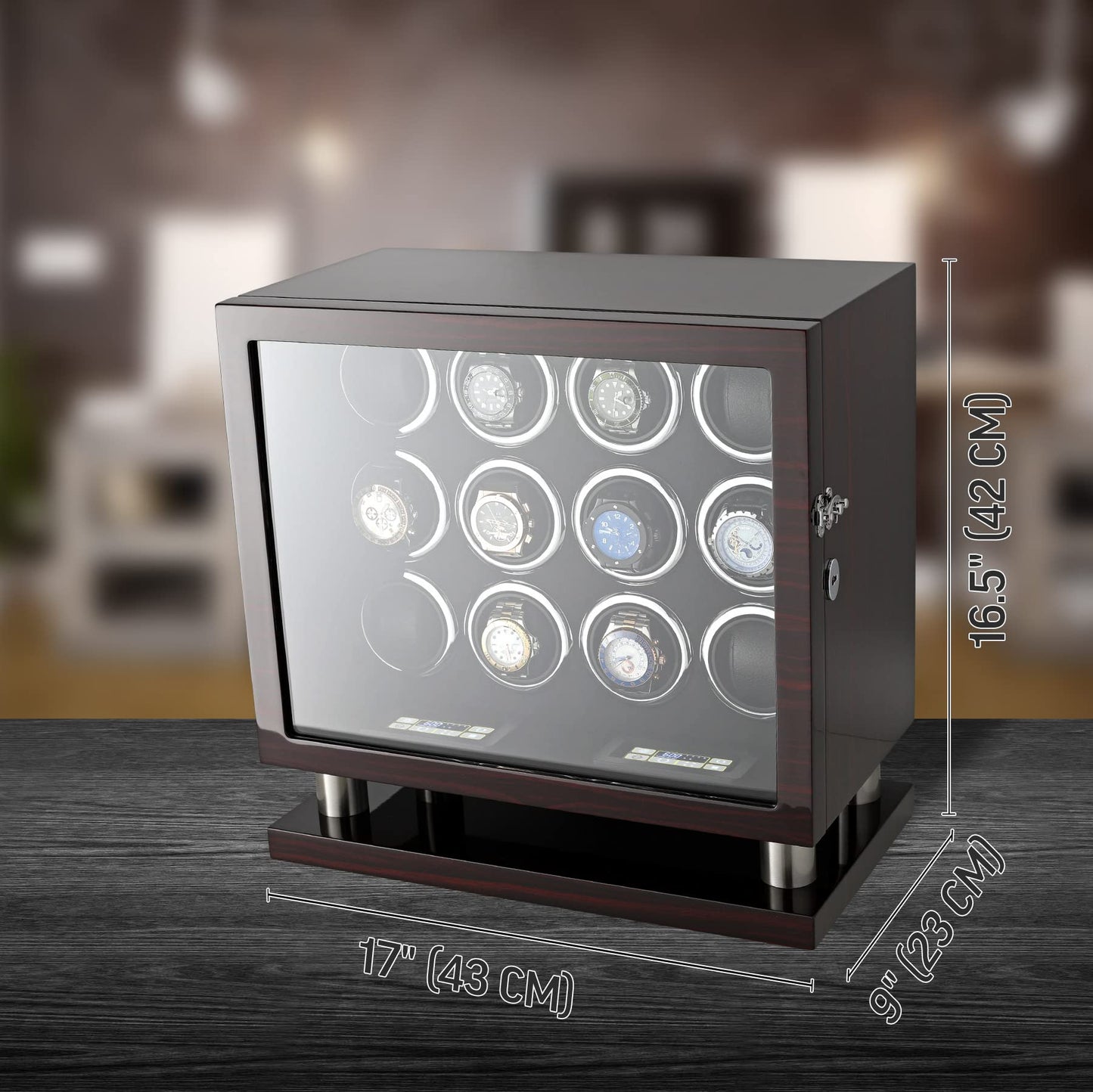 12 Watch Winder for Automatic Watches with LED Light and LCD Touchscreen Control (White)