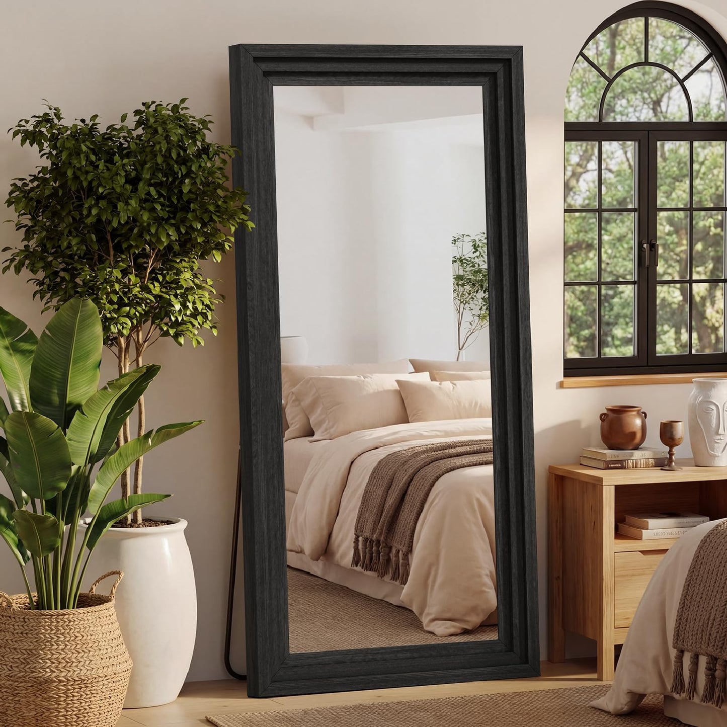 WISSMIELS Full Length Mirror 71"x30", Large Solid Wood Frame Floor Mirror, Leaning Floor Mirror, Stable Frame, Shatterproof Glass, Modern Classic Style for Bedroom, Living Room, Entryway