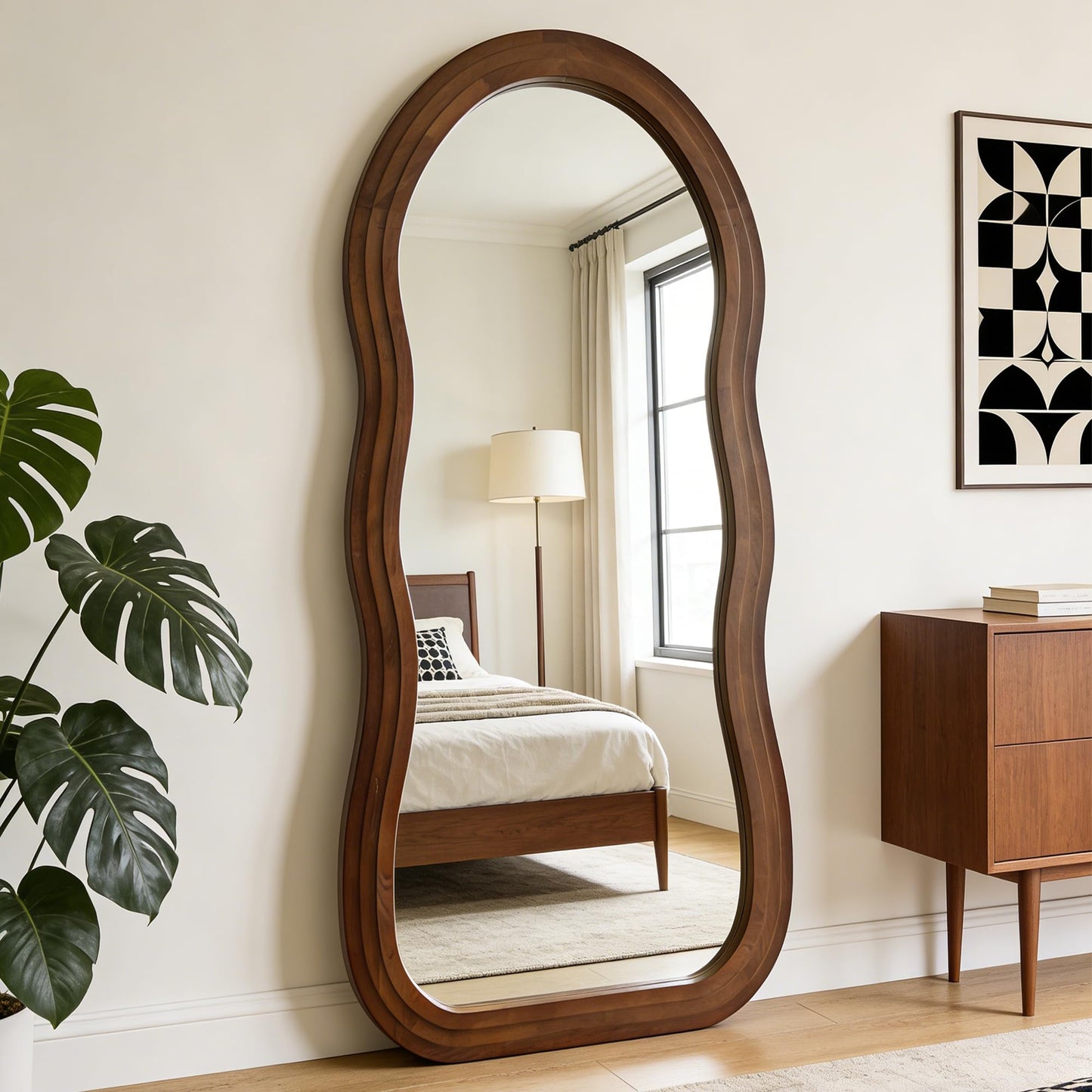DAOYIJIAJU Wavy Full Length Mirror, 67"x31.5" Large Irregular Aesthetic Mirrors with Triple Layer Solid Wood Frame, Premium Organic Floor Mirror for Living Room Entryway Hallway, Leaning/Hanging