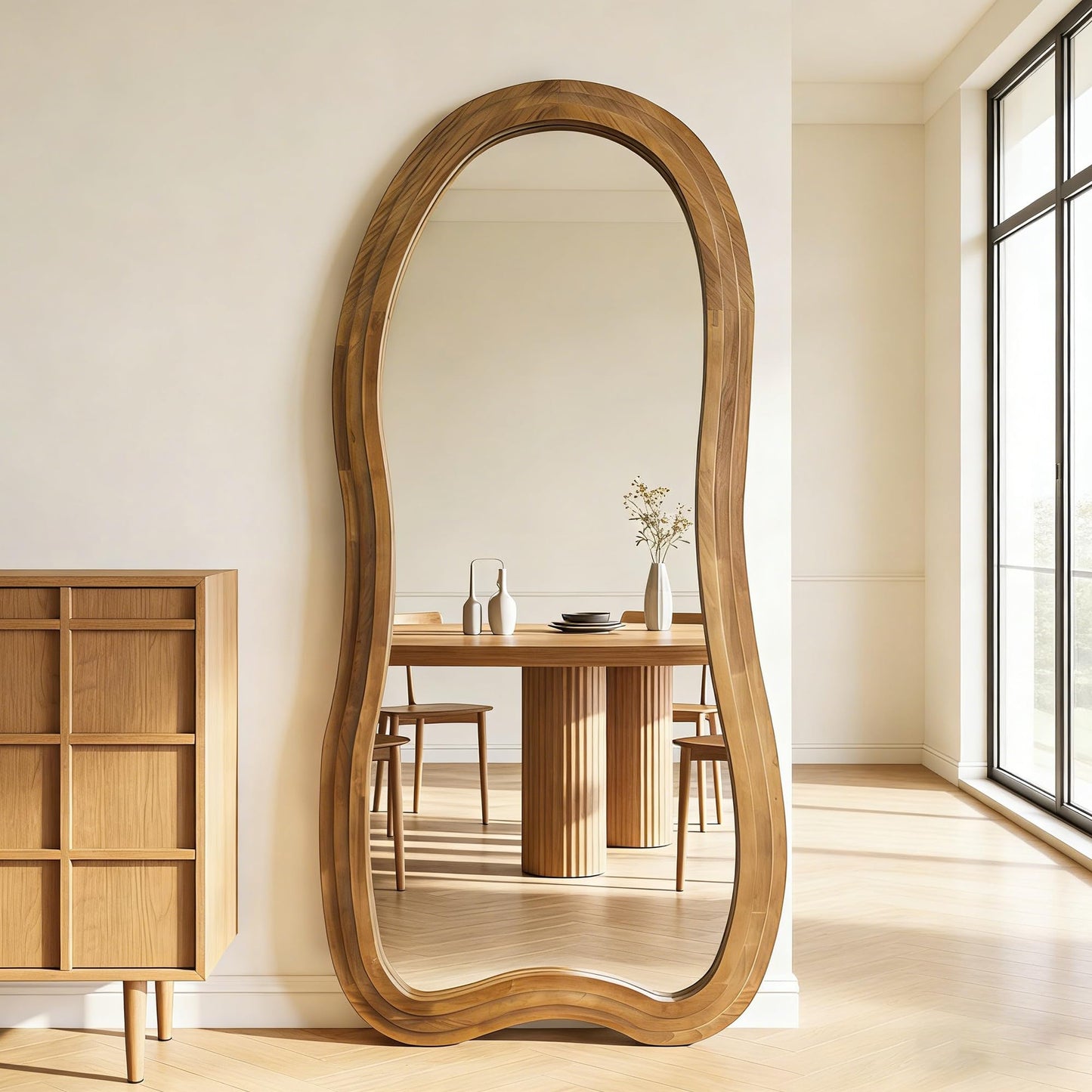 DAOYIJIAJU Irregular Floor Mirror, 67"x31.5" Large Wavy Mirrors with Triple Layer Solid Wood Frame, Premium Asymmetrical Full Length Mirror for Living Room Entryway Hallway Bedroom, Leaning/Hanging