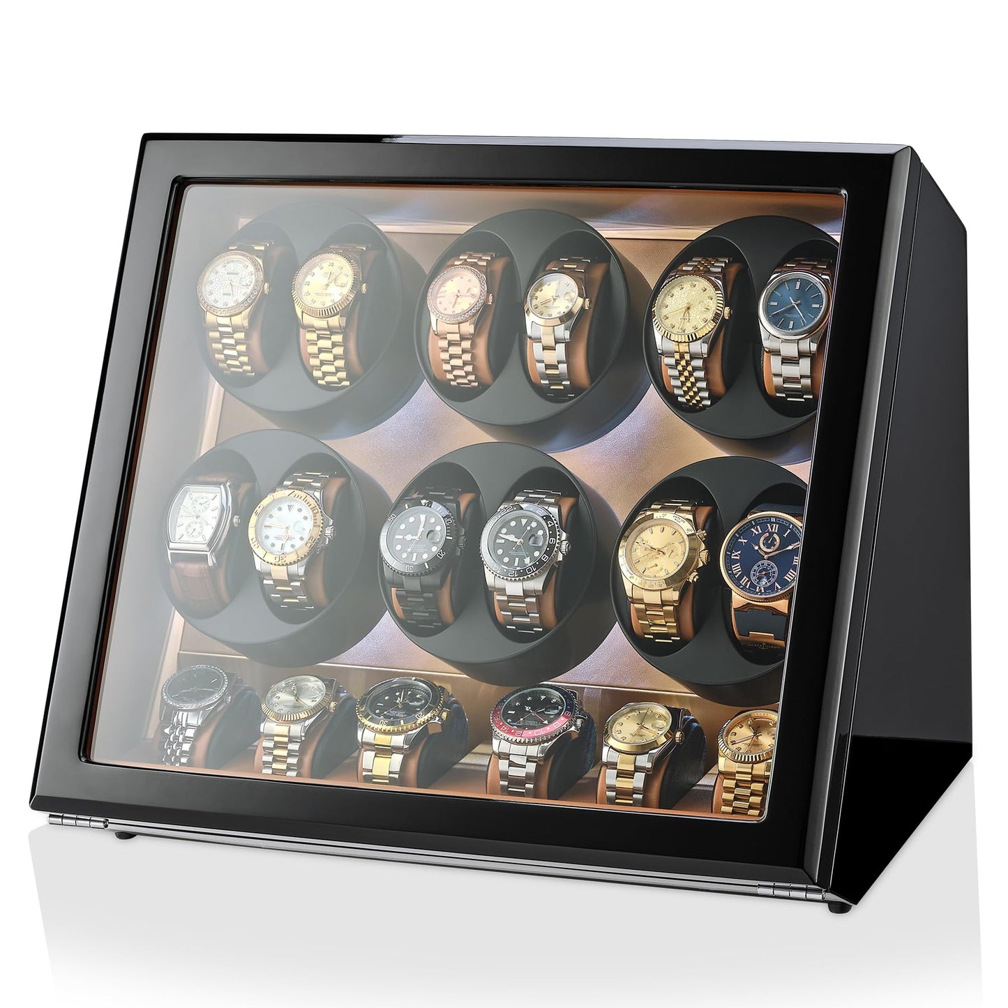 TIMECUBE 12 Watch Winder with 6 Storage Slots Watch Pad (Black+Brown)