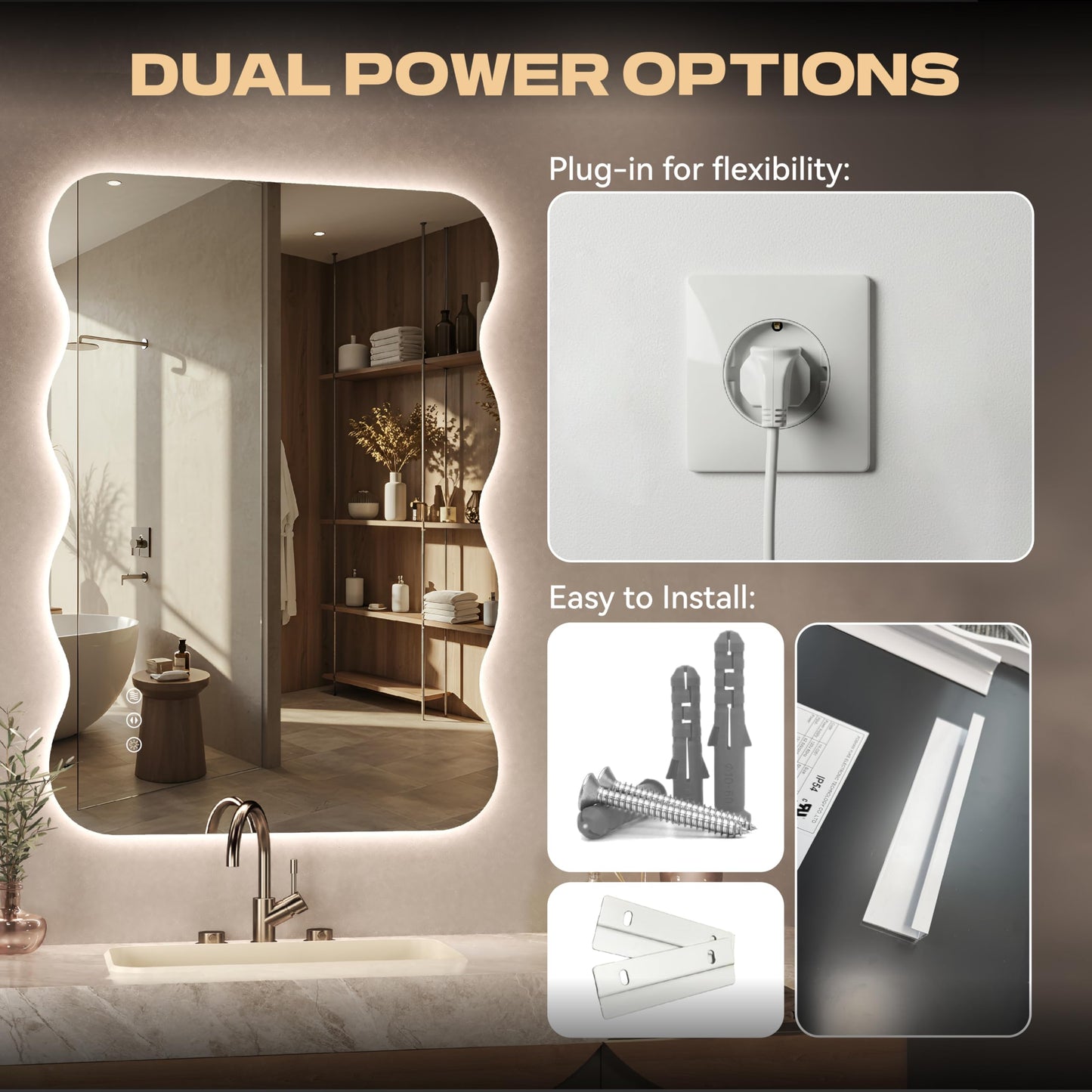 Hasipu Wavy Full Length Mirror with Lights - 55"×30" LED Wavy Floor Mirror, Frameless, Dimmable, Standing or Vertical/Horizontal Wall-Mounted Mirror for Bedroom, Living Room, Cloakroom