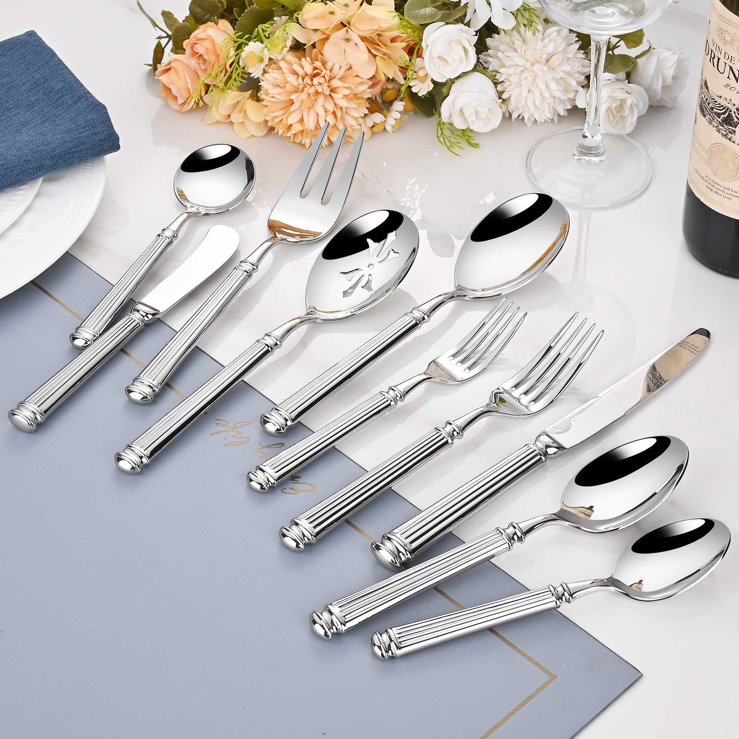 65-Piece Heavy Duty Silverware Set for 12, 18/10 Stainless Steel Forged Flatware Set, Flatware Set with Serving Utensil, Extra Thick Heavy Weight, Ideal for Gift