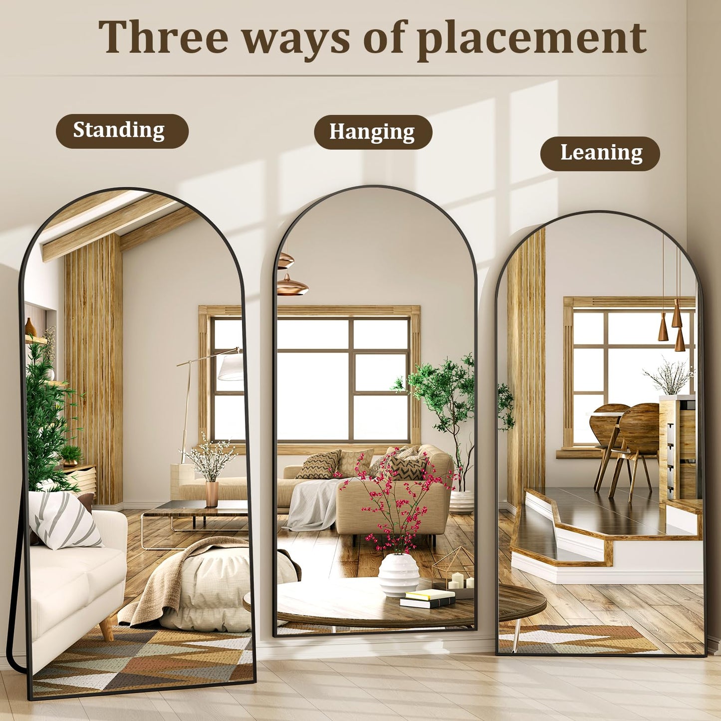 XRAMFY 86"x40" Arched Full Length Mirror Floor Mirrors with Aluminum Alloy Frame Free-Standing Wall Mounted Floor Mirrors or Large Dressing Mirror, Black Mirror Full Length