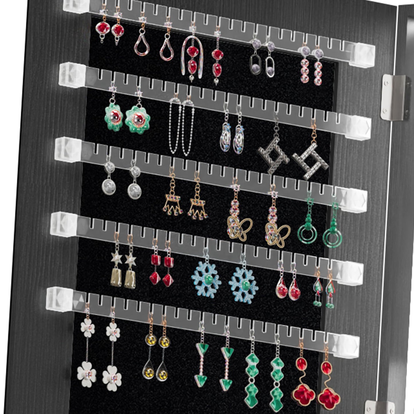 KEIKI 360°Swivel Jewelry Armoire with Full Length Mirror, 62.3" Rotating Standing Jewelry Armoire Organizer, Lockable Storage Cabinet, Interior Lighted Mirror, Black