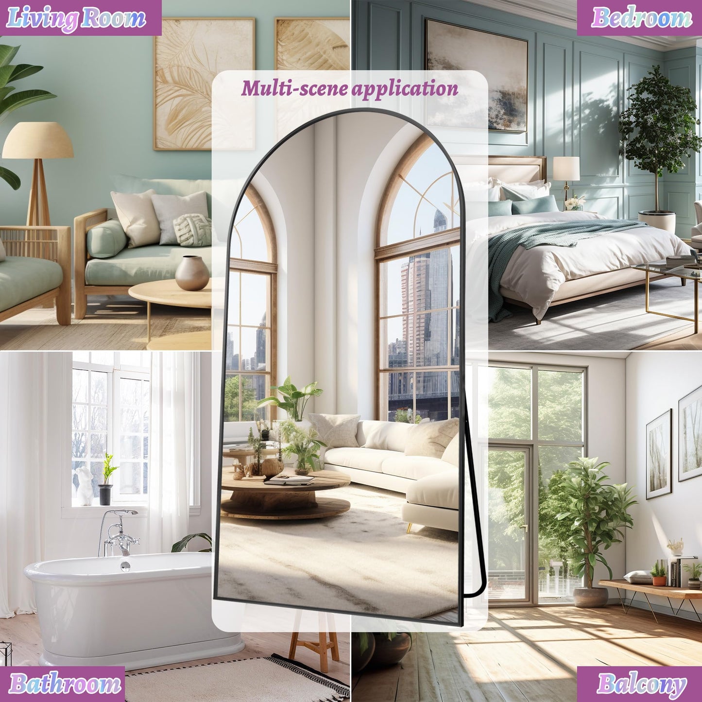 LadyNow Full Length Mirror, 81"x41" Oversized Floor Mirror Freestanding, Full Body Floor Standing Mirror with Stand, Hanging Mounted for Bedroom Living Room, Black, Arched Style