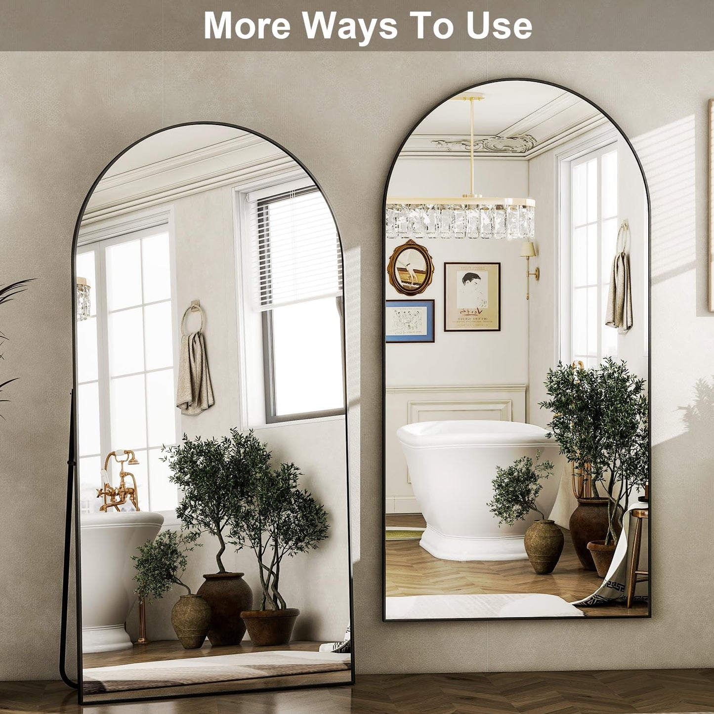 HARRITPURE 76"x46"Full Length Mirror - Arch Floor Mirrors with Aluminum Alloy Frame Free-Standing Wall Mounted or Leaning Large Bedroom Dressing Mirror,Black