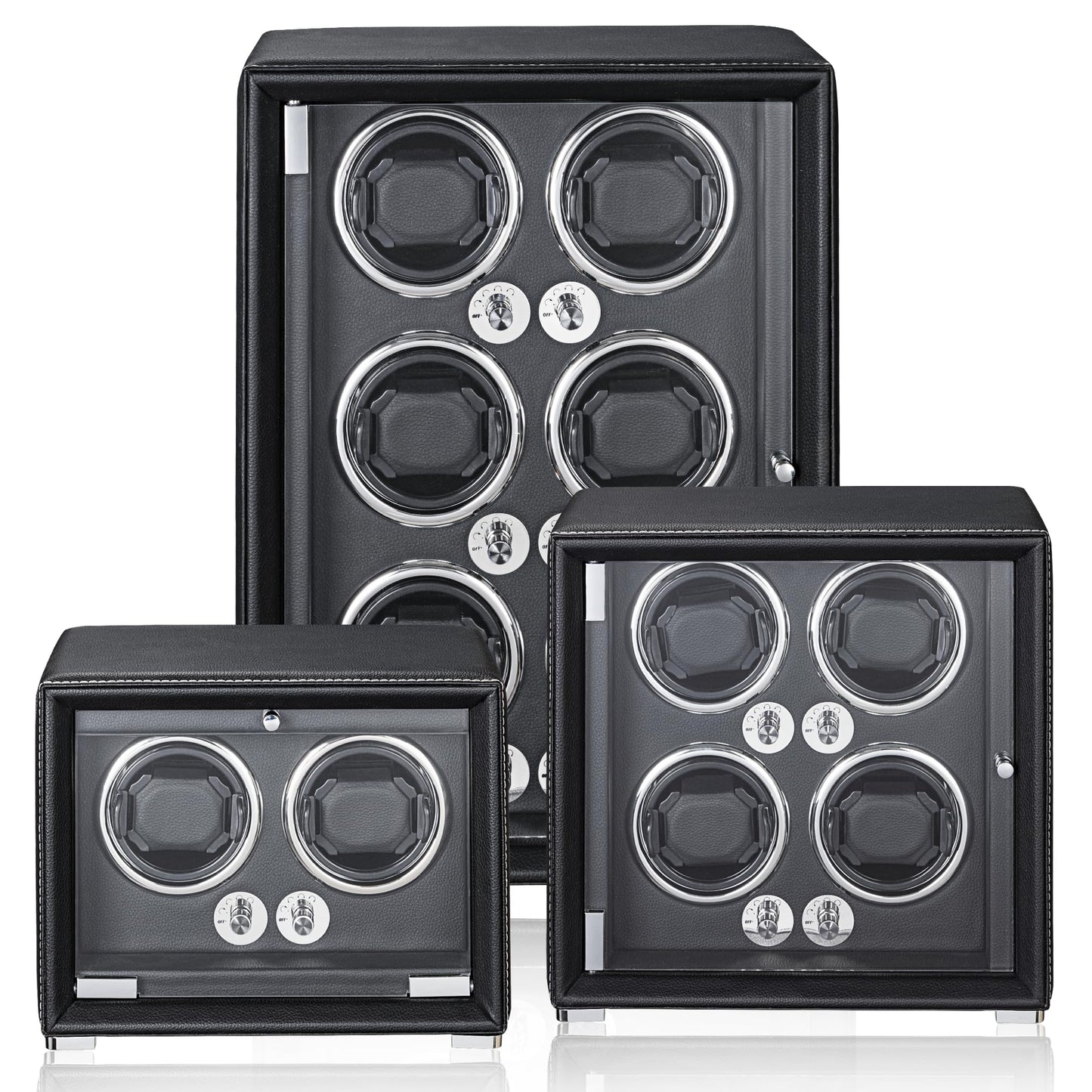 KOHUDIS Watch Winder for 2/4/6/9 Automatic Watches, high-end Leather Making, Super Quiet Mabuchi Motor, Two Power Modes, Built-in led Lights (Black, 6 Slots)