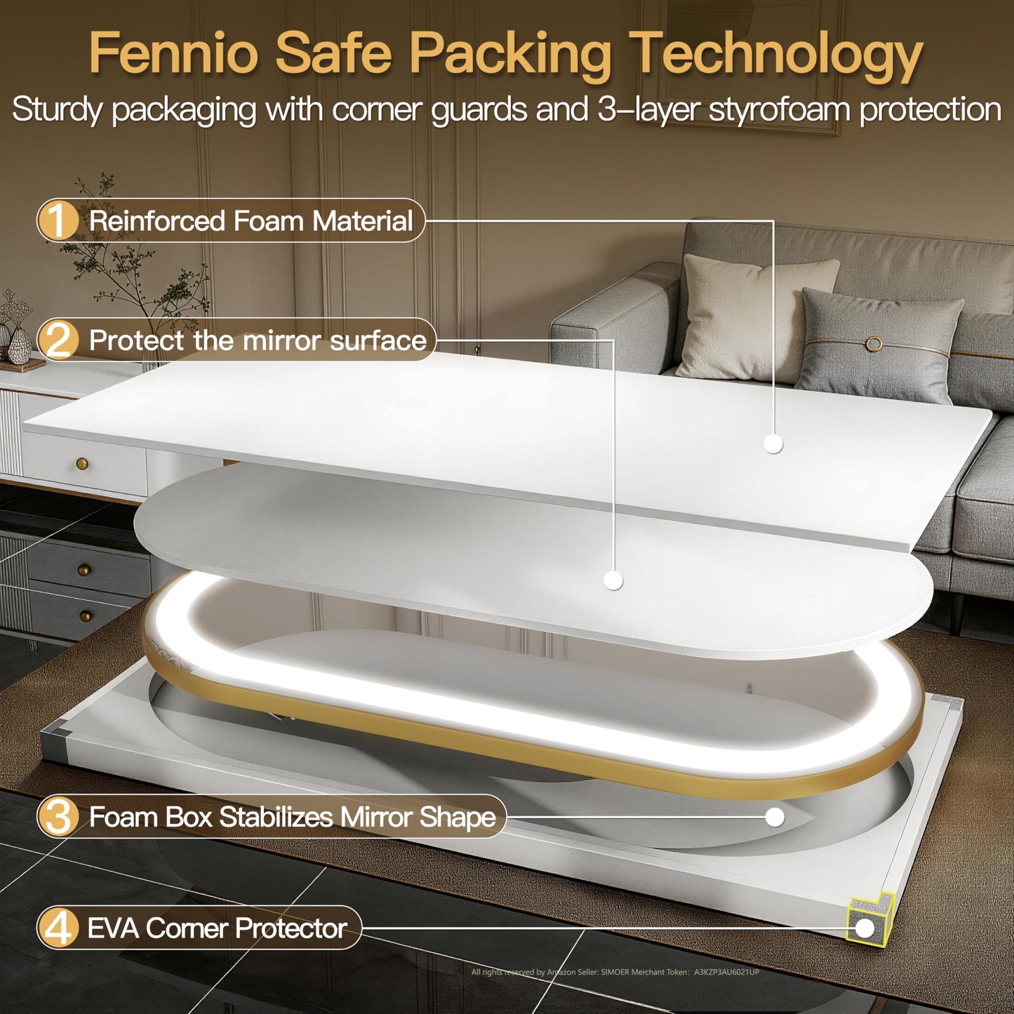FENNIO 70" x 32" Large Wall Mounted Mirror with LED Lights, Oval Full Length LED Lighted Full Body Dressing Mirror,Salon Mirrors for Hair Stylist,Brushed Aluminum Frame, Tempered Glass(Gold