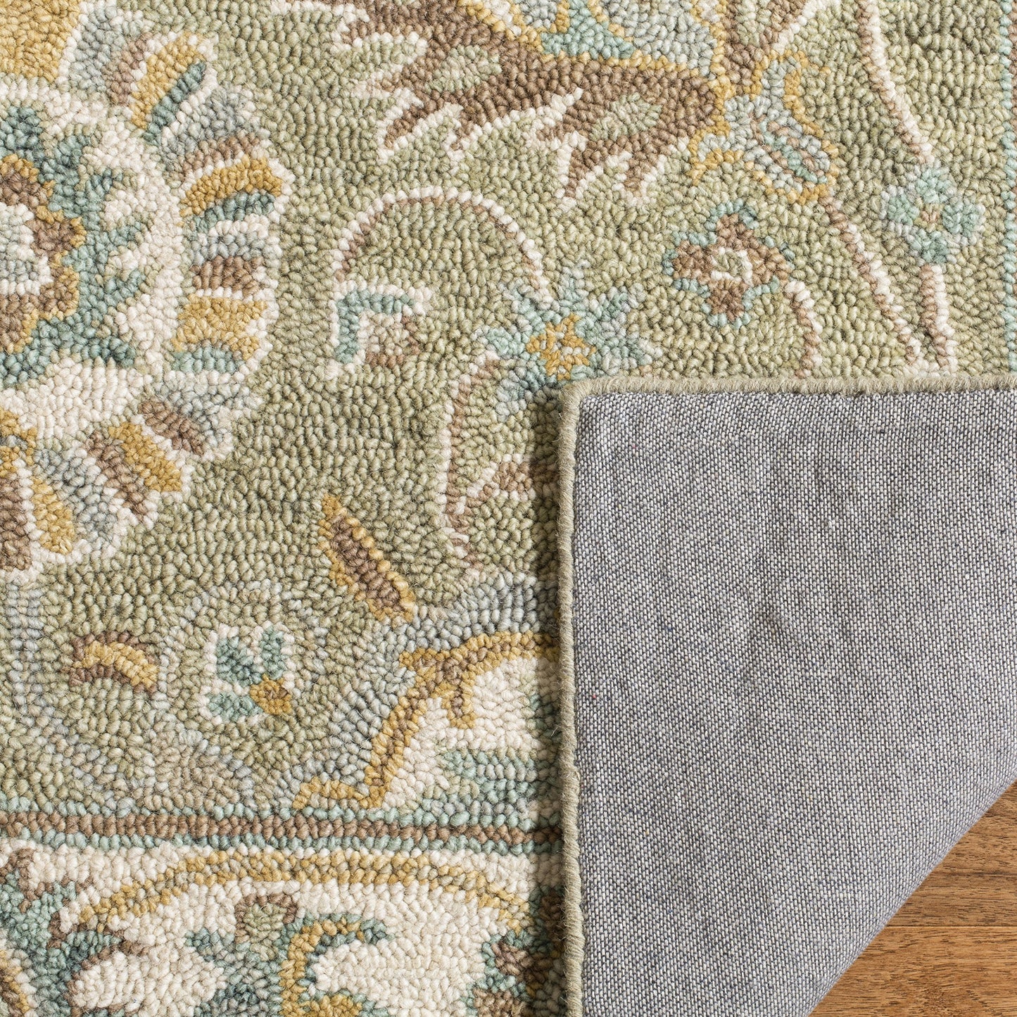 SAFAVIEH Blossom Collection 8' x 10' Sage / Ivory BLM702W Handmade Premium Wool Area Rug