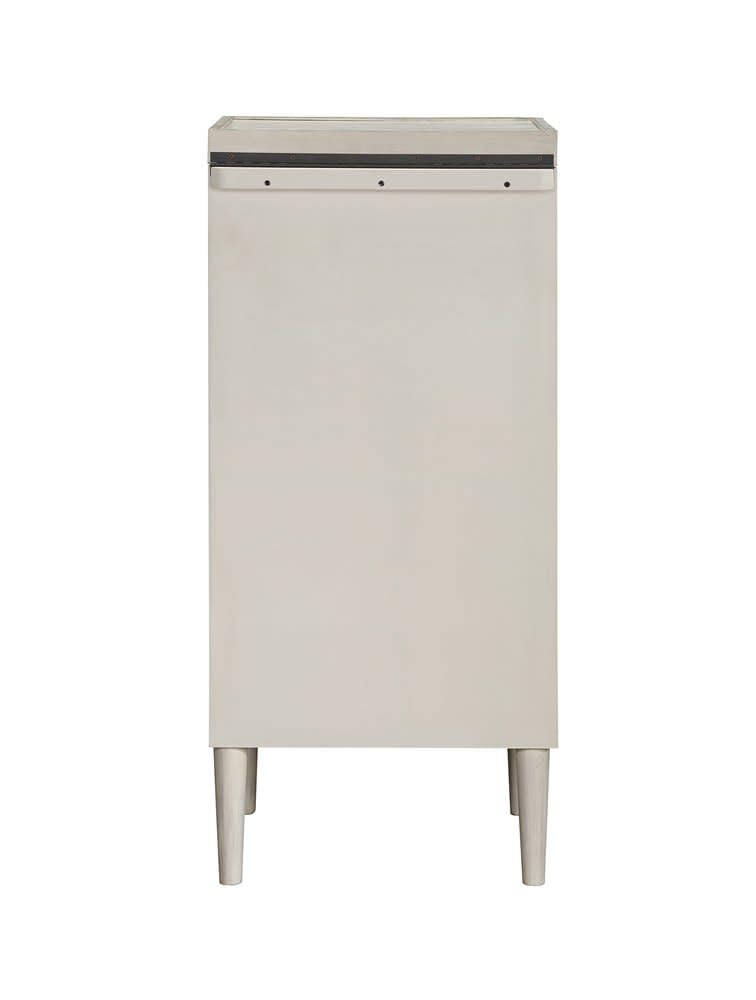 Deco 79 Wooden Geometric Washed Oval Rattan Front Armoire Jewelry 2 Door, 6 Drawer, and 32 Hook Cabinet with Mirrored Lift Top and Organizer Shelf, 20" x 18" x 47", Light Gray