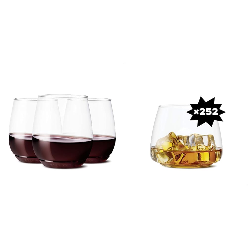 TOSSWARE POP 14oz Wine Set of 252 and 12oz Rocks Whiskey Glasses Set of 252, Recyclable Unbreakable Plastic Drinkware